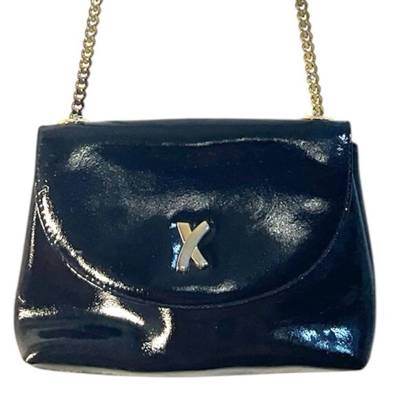 Paloma Picasso Black Gold X Crossbody Bag Chain Link Strap Patent Leather Small - Picture 14 of 14